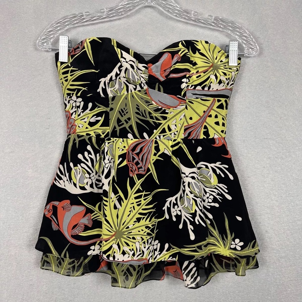 Nanette Lepore Silk Strapless Top w/Sweetheart neckline in a Tropical Print